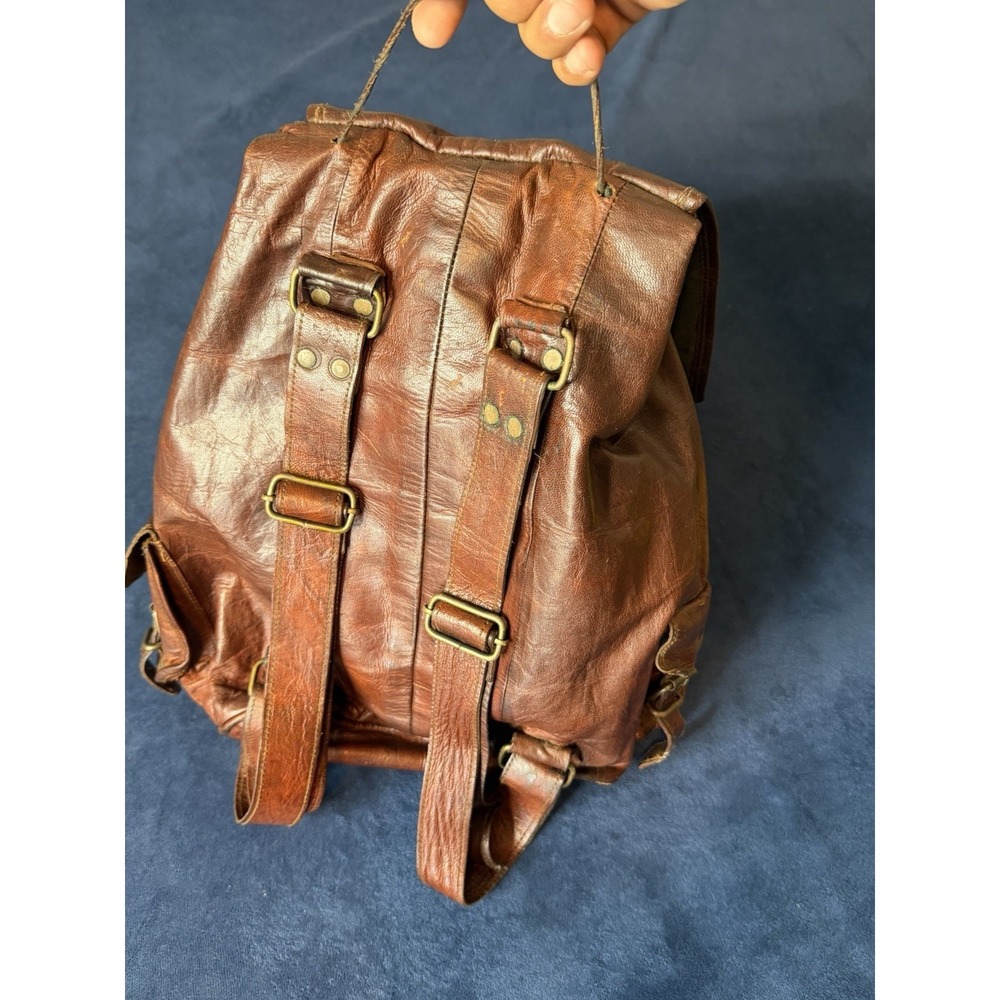 Vtg 70s Mahogany Leather Waxed Rucksack Backpack Distressed Full Grain Handmade